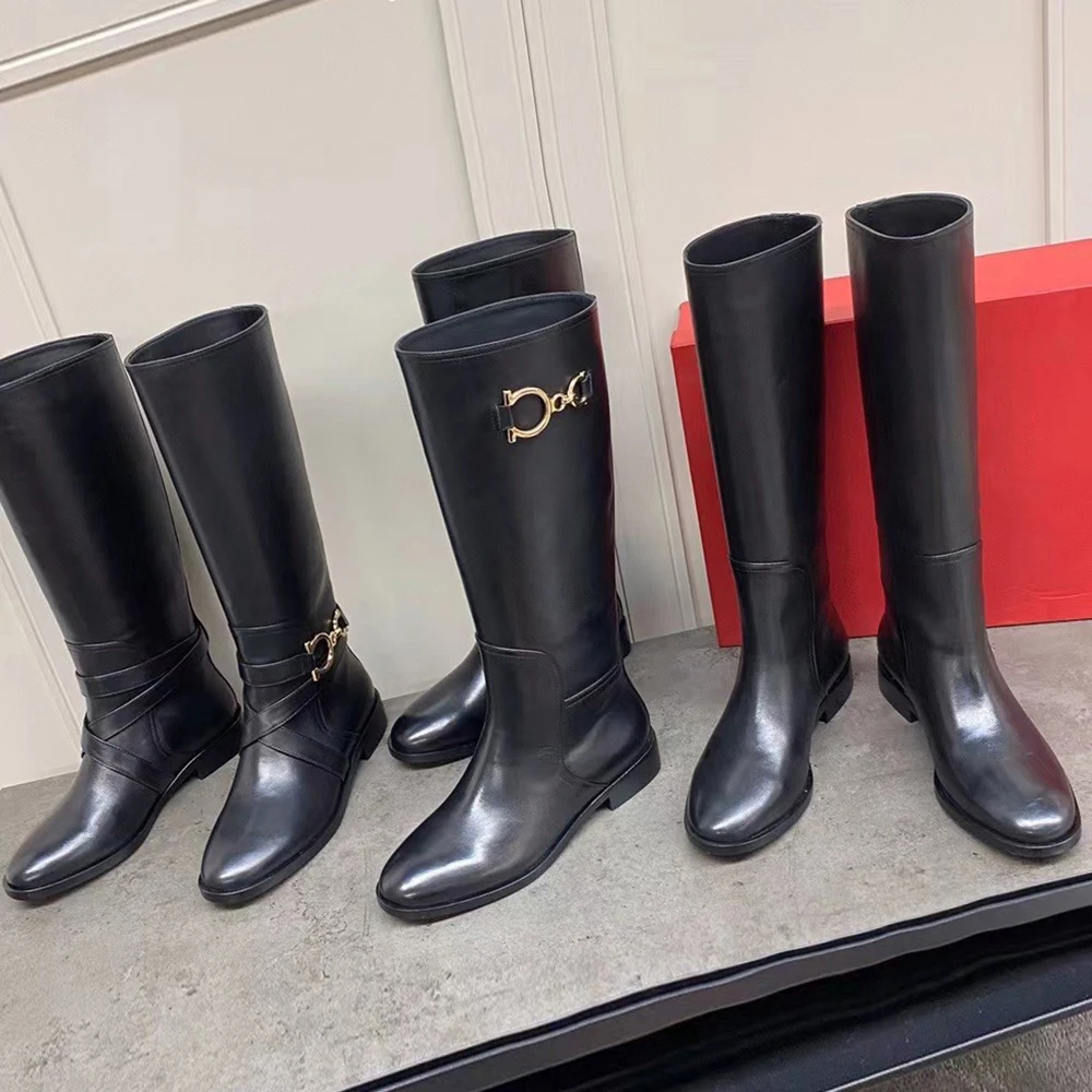 

Женские высокие сапоги из натуральной кожи, матовые сапоги до колена из натуральной коровьей кожи с круглым носком, зимние мартинсы для жен...