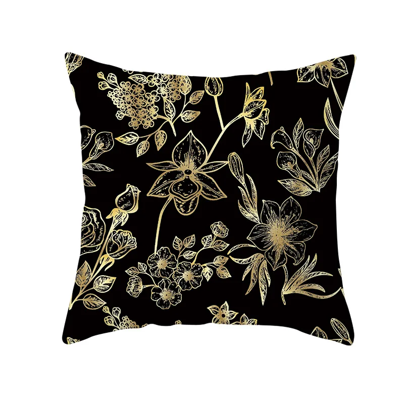 

Black Gold Leaves Square Pillowcase Fashion Cushion Cover Car Cushion Peach Skin Sofa Pillow Cover Home Decoration 45cm*45cm