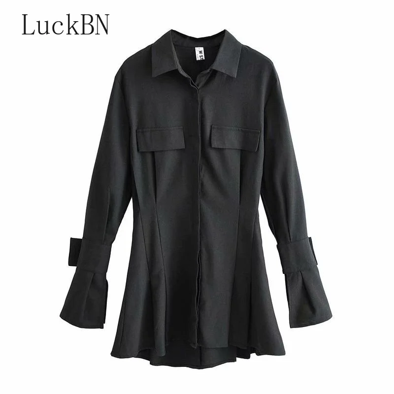 

Spring Long Sleeve White Pleated Shirts Women Casual Turn Down Collar Chiffon Blouse Office Lady A Line Style Vestidos Tops 2021