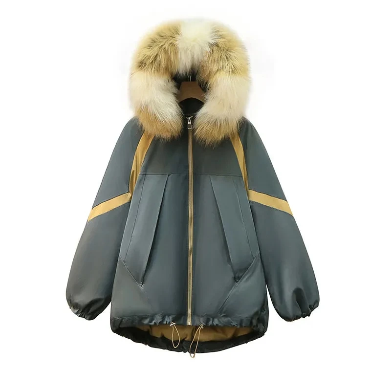 

Cotton Padded Large Natural Fox Fur Hooded Winter Down Coat Women 90% White Duck Down Jacket Thick Warm Parkas Female Outerwear
