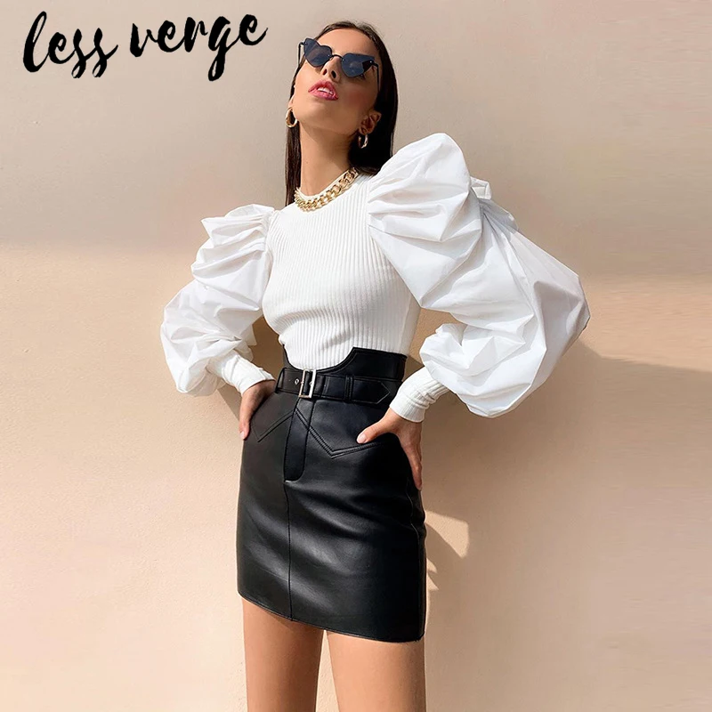 Lessverge с пышными рукавами винтажная трикотажная блузка Топ для женщин осень зима