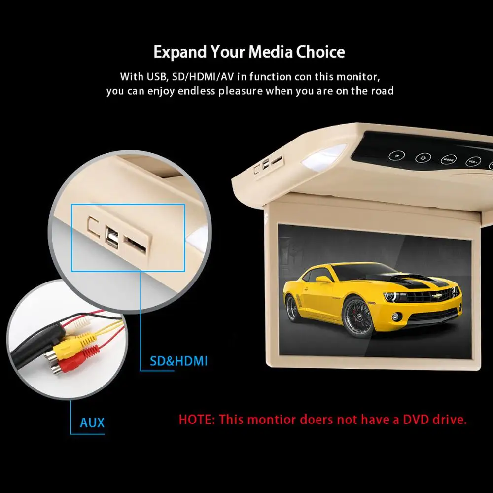 1080P 10,1 дюймов Автомобильный Монитор откидной TFT lcd автомобильный монитор на крыше с MP5 плеером USB SD Автомобильный потолочный монитор