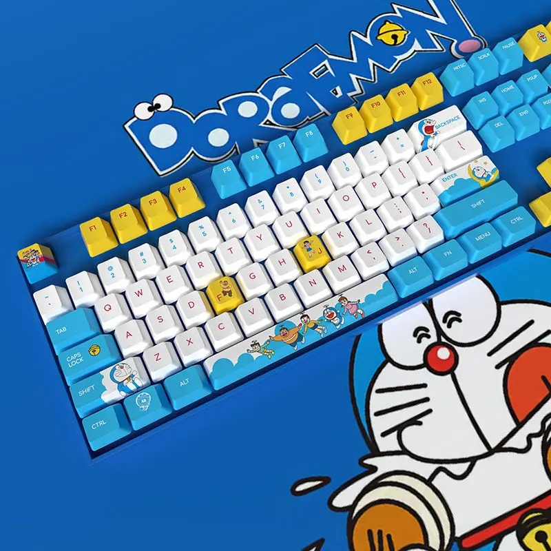 PBT Сублимация Doraemon Keycap Милая персональная мультяшная механическая клавиатура с