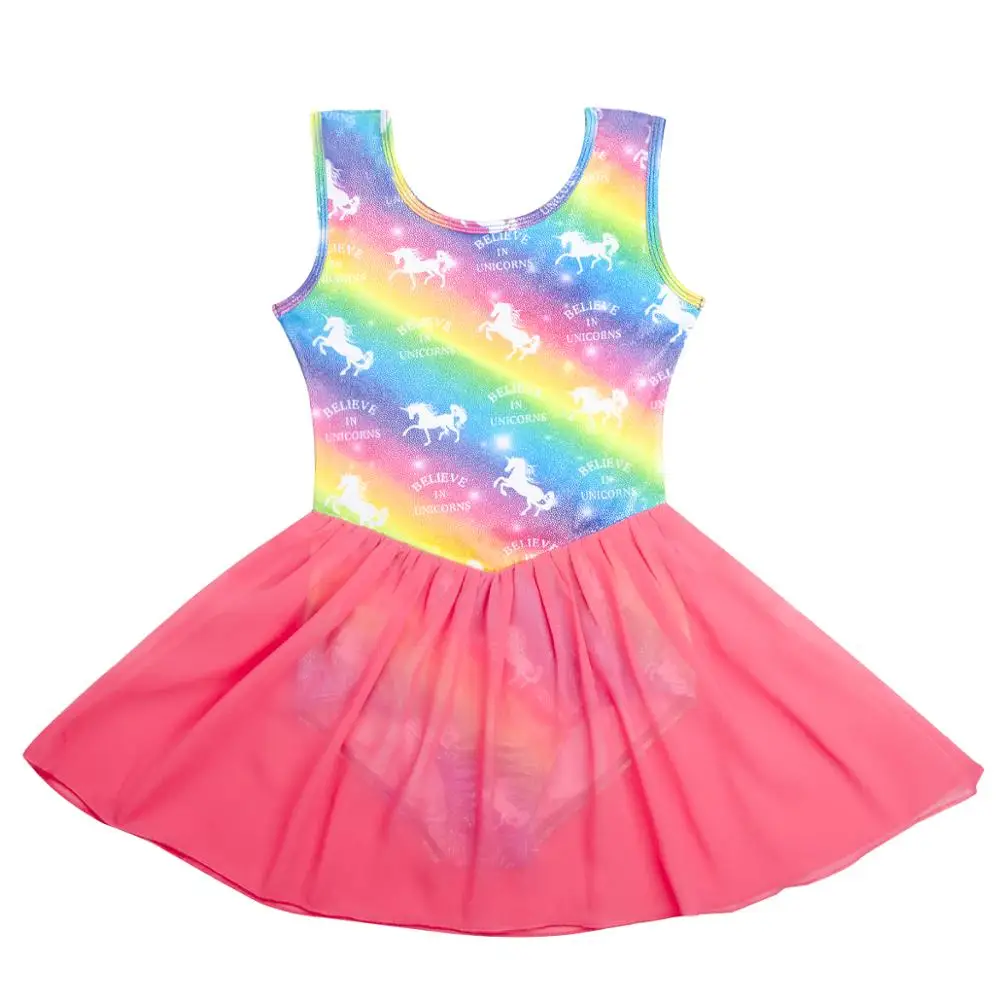 Балетные костюмы с рисунком единорога радуги детский балетный комбинезон-боди