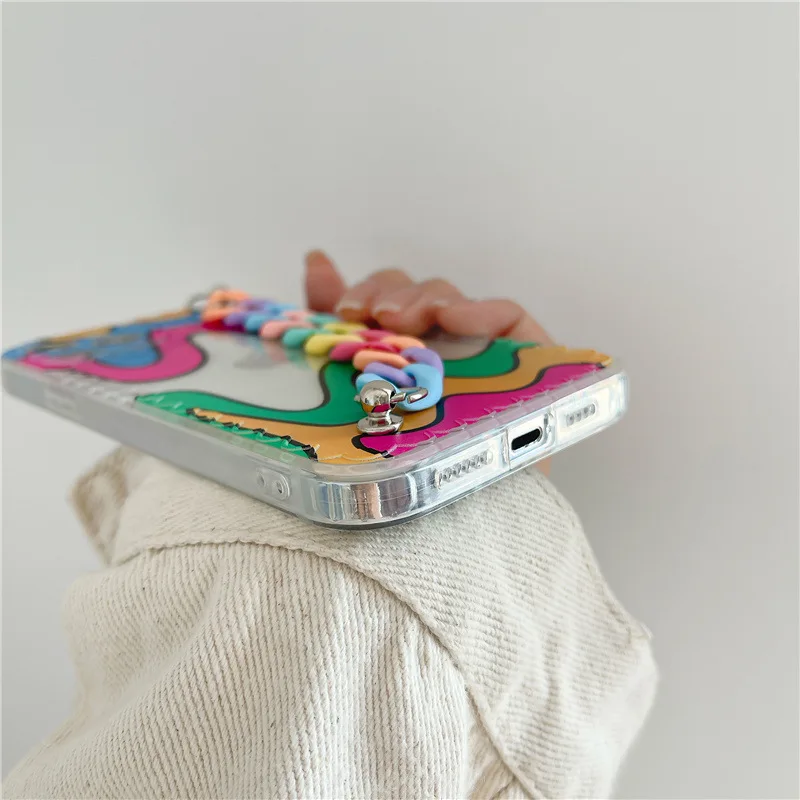 

Abstract Art Graffiti Chain Wrist Strap Phone Case For iPhone 11 12 Pro Max X XS Max XR 8 7 Plus Back Cover Coque