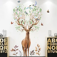 creative nordic animal large deer antlers bird branches wall sticker self adhesive pvc removable living room bedroom decoration