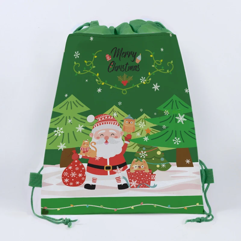 

Merry Christmas Green Xmas Tree Party Santa Claus Non-woven Gift Bags Shoulder Bagpack Packaging Bag New Year Party Decoratings