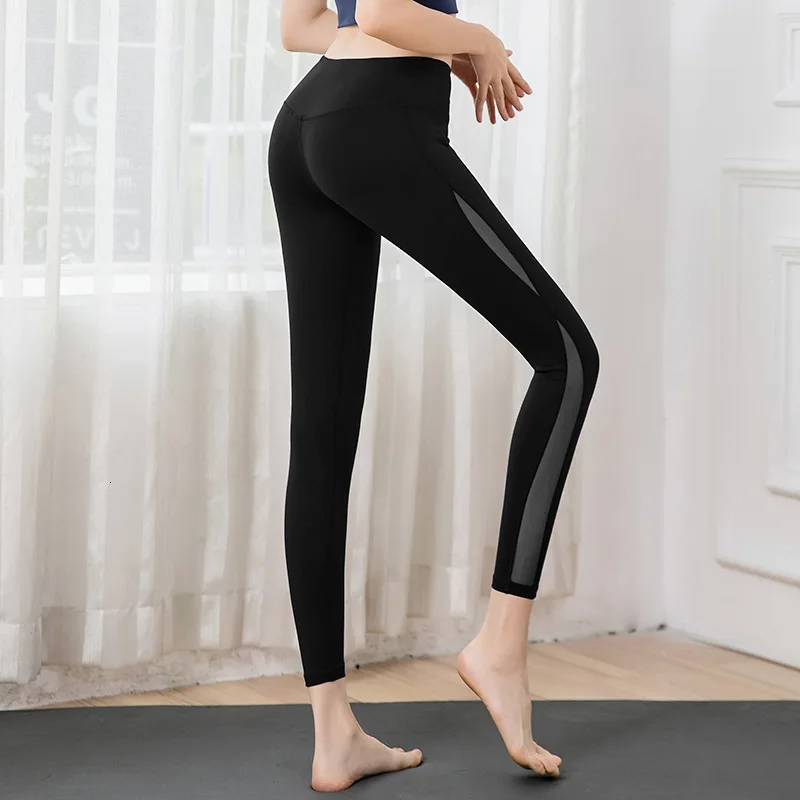 

2019 Yoga Pants High Waist Mesh Stitching Tightness Fast Drying Trousers Breathable Running Leggins Sport Women Fitness Leggings