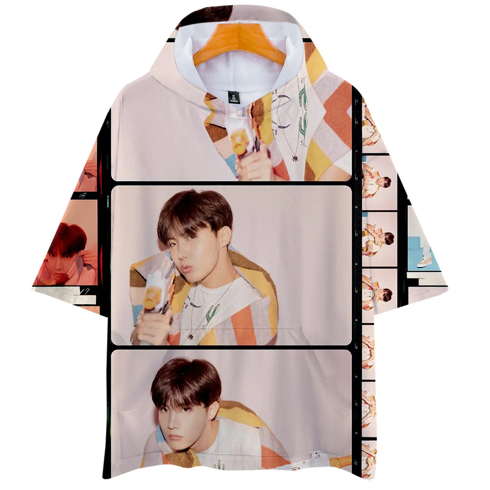 New Korean Fashion Kpop 3D Hooded Shirts Men/women Short Sleeve Loose Streetwear Hoodie Sweatshirts Pullover Tops K-pop Clothes | Женская