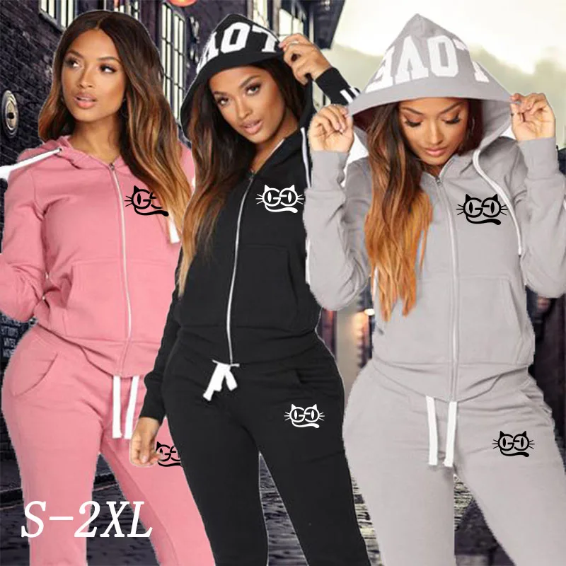 

Новинка 2021, женский спортивный костюм с капюшоном, зимний комплект из двух предметов, Женский костюм с толстовкой и брюками, спортивный кост...