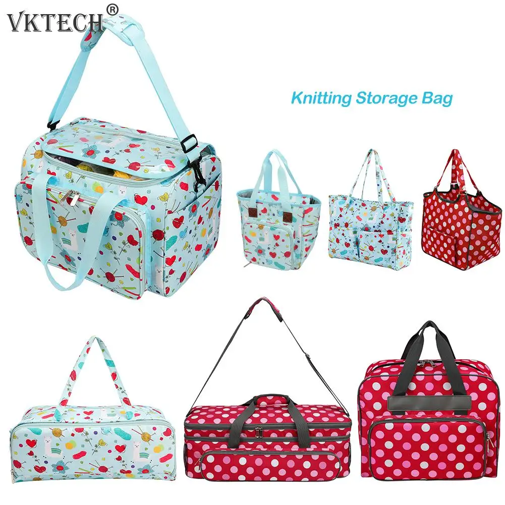 

Printed Embroidery Storage Bag Large Capacity Knitting Organizer Crochet Hooks Sewing Tools Thread Yarn Holder Knitting Bag