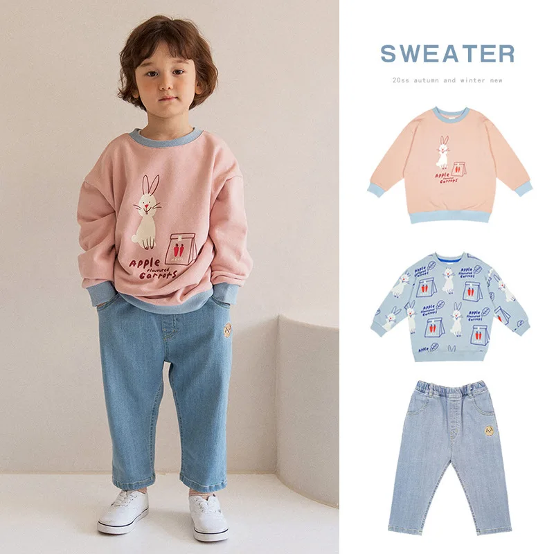 

Round Neck Long-Sleeved Plus Fleece Sweater Children Plus Fleece Warmth Fashion Cartoon Print Pullover Boys And Girls Sweater