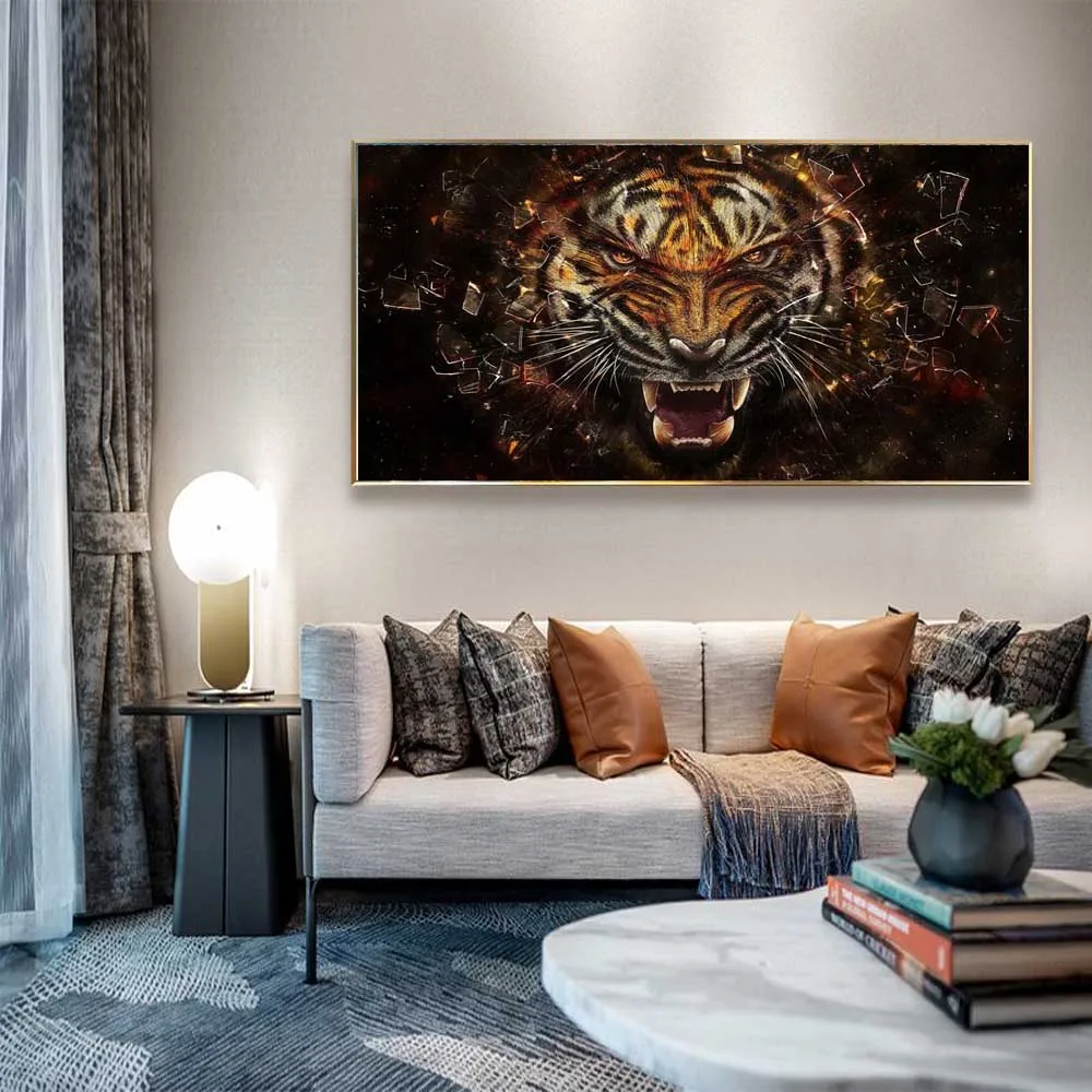 

Animal oil painting dark tiger and children art canvas painting living room corridor office home decoration mural