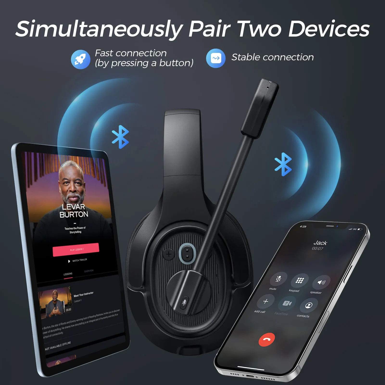 eksa h1 wireless headphones with microphone ai enc noise cancelling bluetooth 5 0 office headset for driver call center skype free global shipping