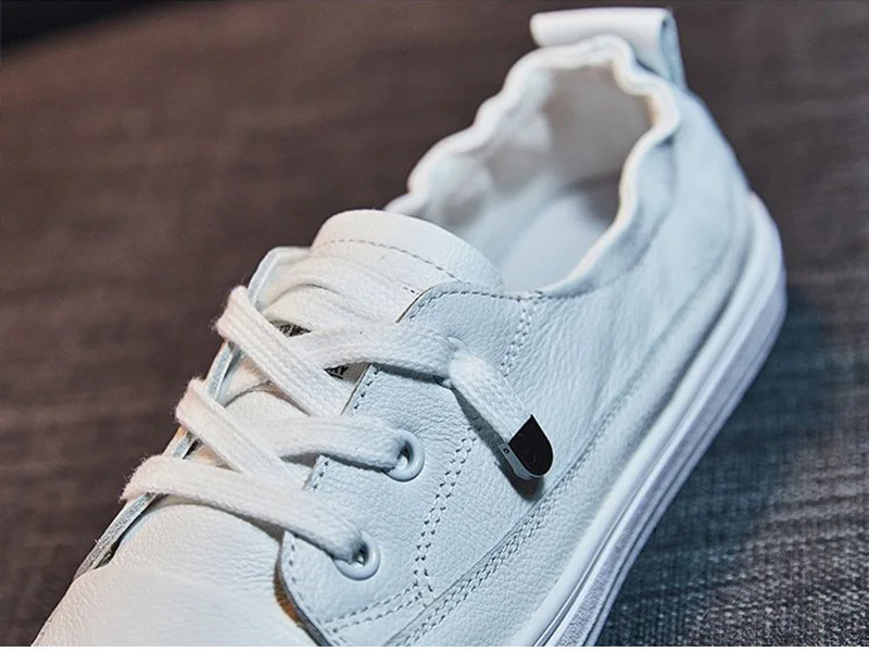 Women Comfy White Flats Pu Soft Leather Ladies Shoes Lace Up Casual Comfort Autumn Vulcanize Fashion Loafers Young Lace-Up