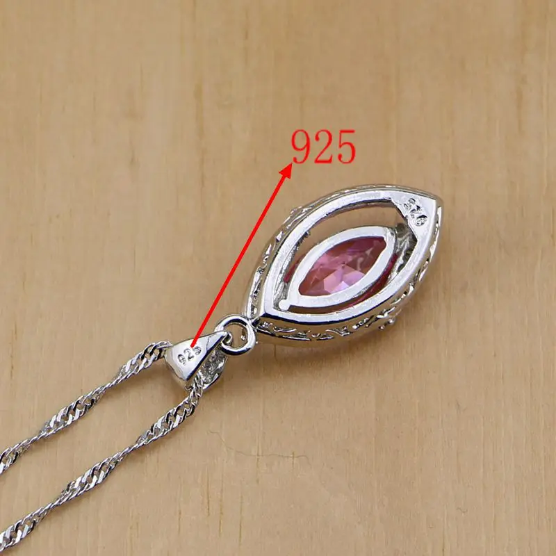 

925 Sterling Silver Jewelry Sets Mystic Pink Zircon White Crystal For Women party Earrings/Pendant/Necklace/Rings