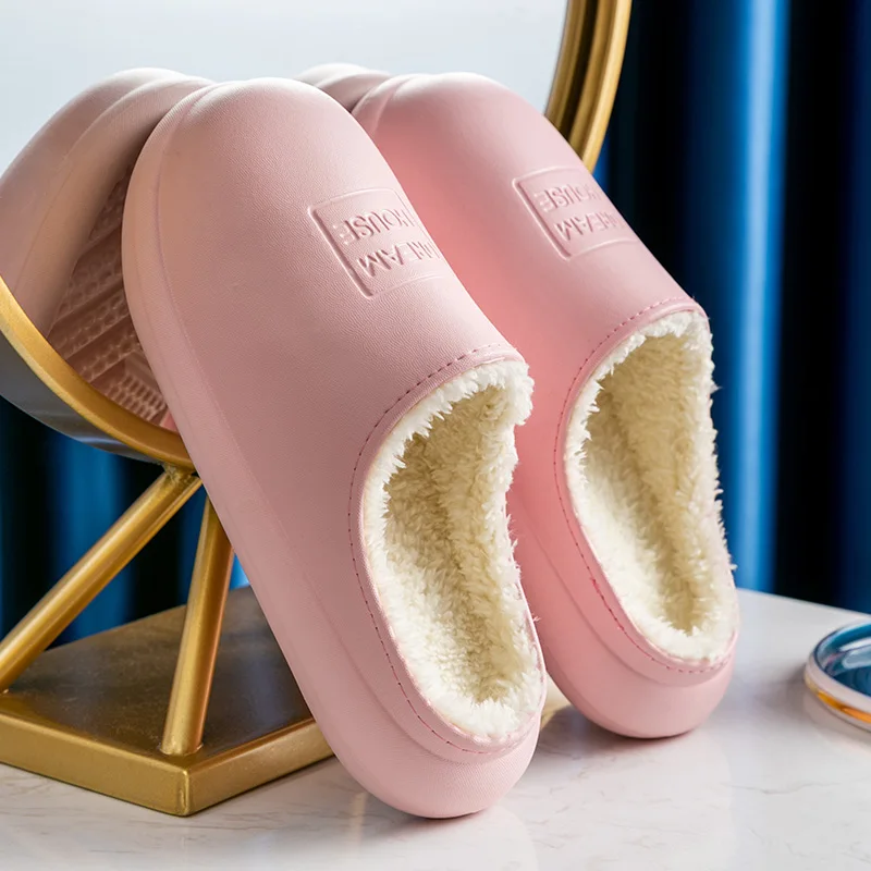 

Women Winter Warm Home Slippers Ladies Indoor Soft Memory Foam Plush Slippers Couples Waterproof Non-Slip Platform House Shoes