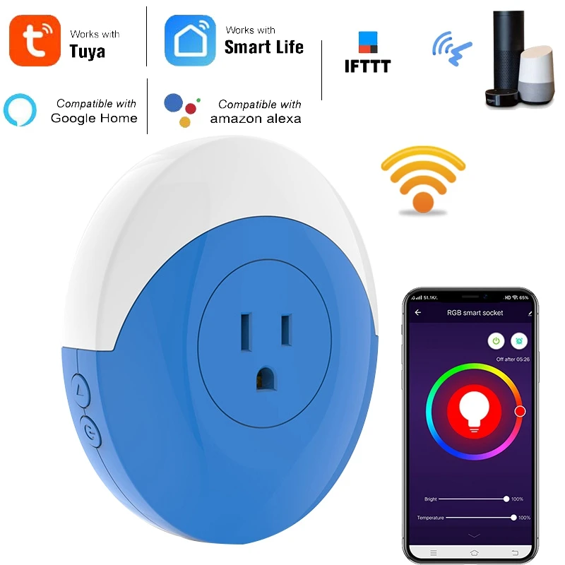 Смарт розетка Tuya Smart Life 16 А RGB светильник ка голосовое управление таймер работа с