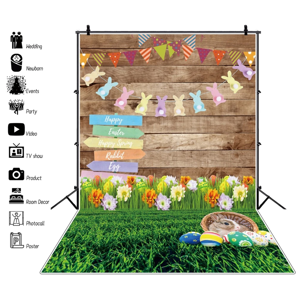 

Весенний Пасхальный фон кролик яйца деревянная стена цветы трава фотография Фон кролики флаг украшение для вечеринки реквизит для фотосес...