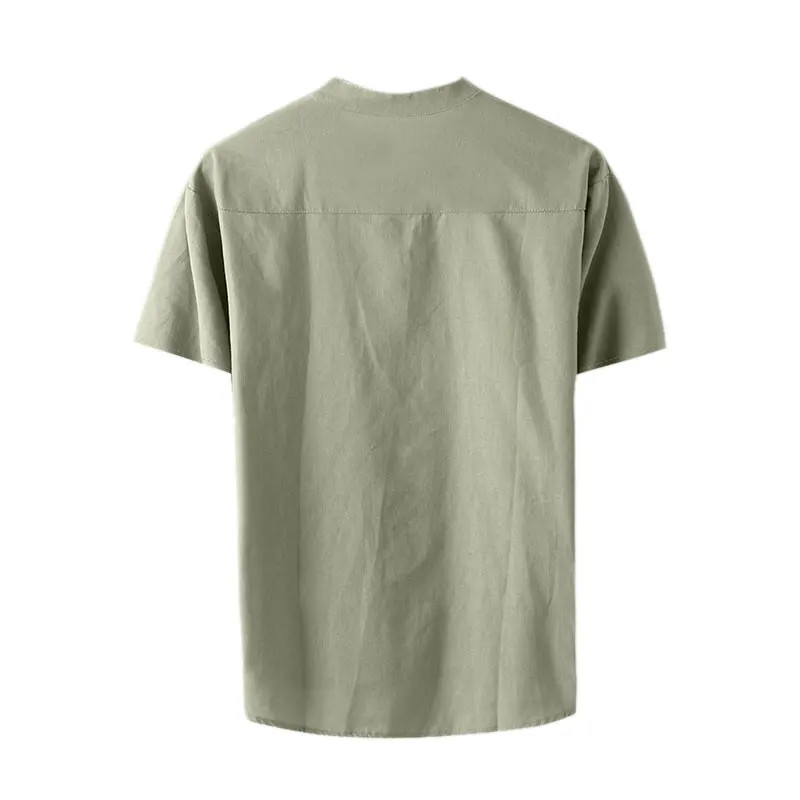 

Mens Plain Linen Short Sleeve Shirts Baggy Fit Casual Tees T-Shirts V-Neck Tops