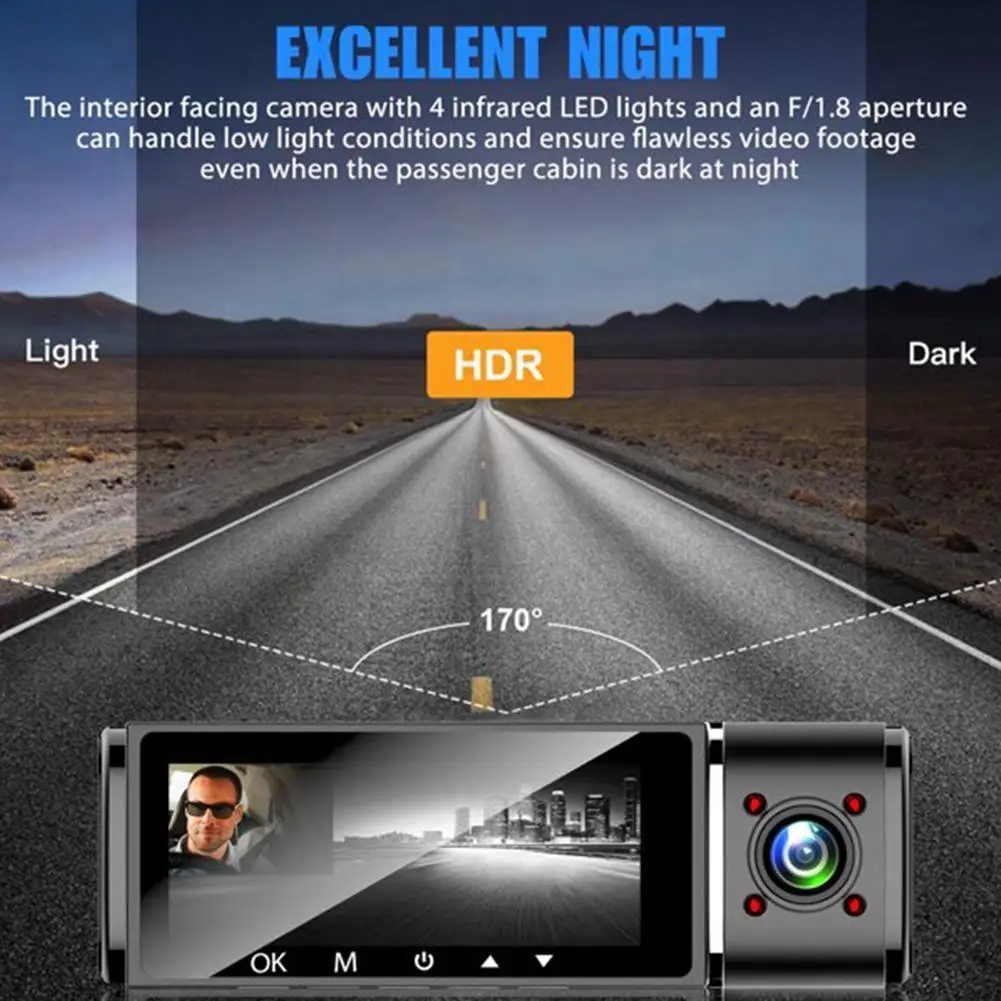 Dual Camera Car Dash Cam Dvr Registrator Full HD 1080P Video Recorder Front And Inside Cabin For Uber Taxi Drive J8A7 | Автомобили и