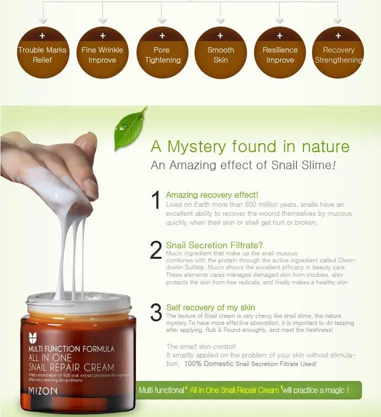 Мизон All In One Snail восстанавливающий крем 75 мл + MIZON улиточный для кожи вокруг глаз 25