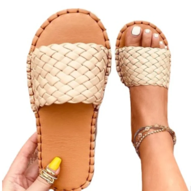 

New Women Summer Soft Bottom Slippers Ladies Weave Flat Fashion Slipper Women Casual Comfortable Shoes Female Footwear 2021