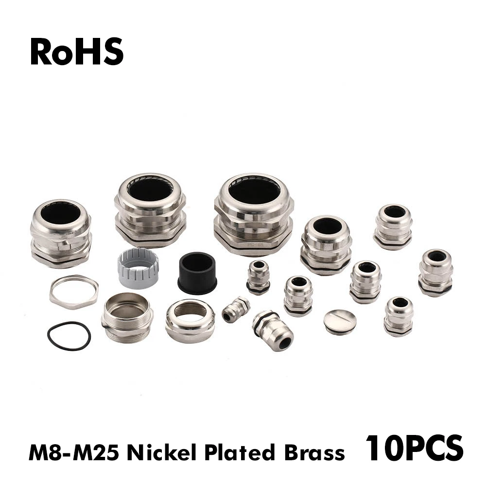 

Waterproof Cable Gland 10pcs Cable Entry M16 for 4-8mm M8 M10 M12 M14 M18 M20 M22 M24 M25 Nickel-plated Brass Connector