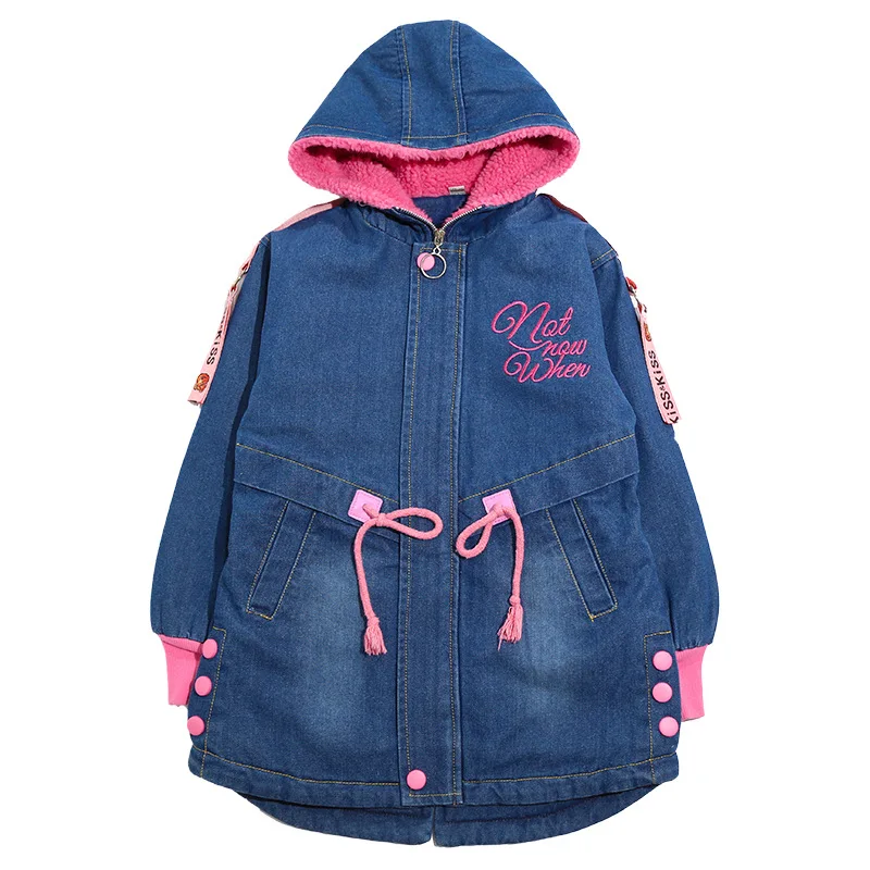 Girls Jackets Winter Thick Cowboy Coats Lamb Wool Children Outerwear Berber Fleece Girl Denim Long Jacket Kids | Детская одежда и