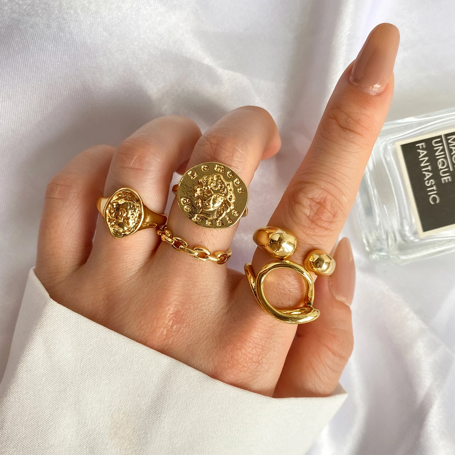 

FNIO Punk Gold Color Wide Chain Rings Set For Women Girls Fashion Irregular Finger Rings Gift 2021 Female Jewelry Party