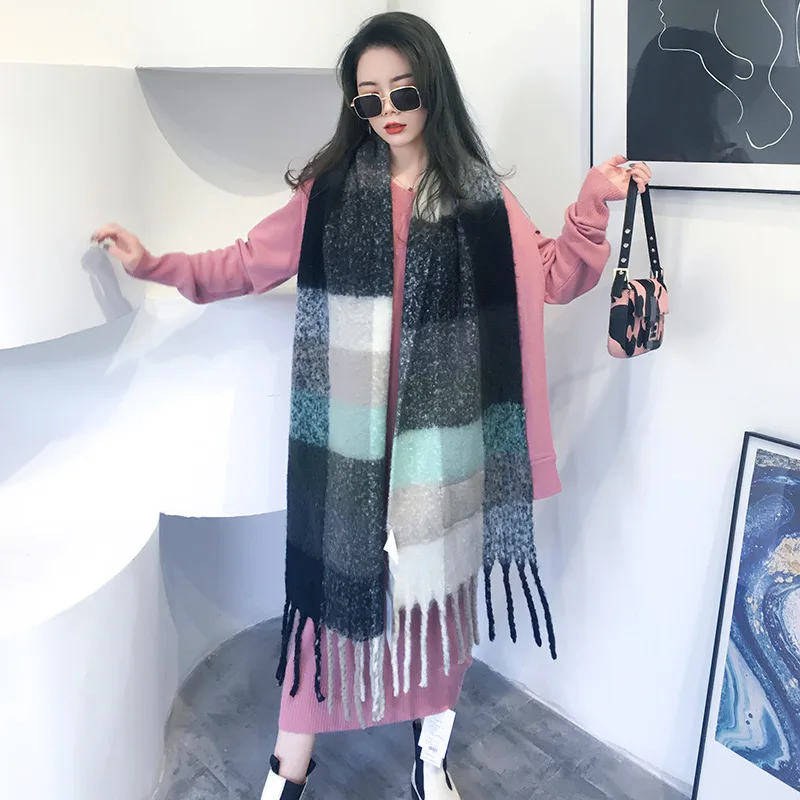 Длинный шерстяной шарф в британском стиле для студенток зимняя шаль женщин