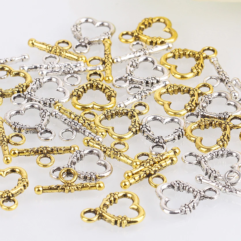 Оптовая продажа 20 наборов тибетское серебряное сердце застежки бусины для