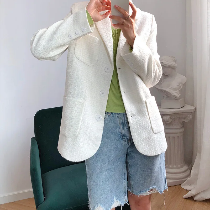 Новый Повседневный осенний однобортный Блейзер белая женская верхняя одежда