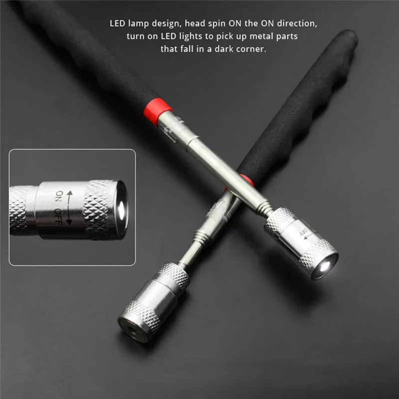 1pc Universal Magnet Pick Up Tool Strong magnetic pickup Suction Telescopic Extension Rod with Lights Magnetic metal Screw Parts |