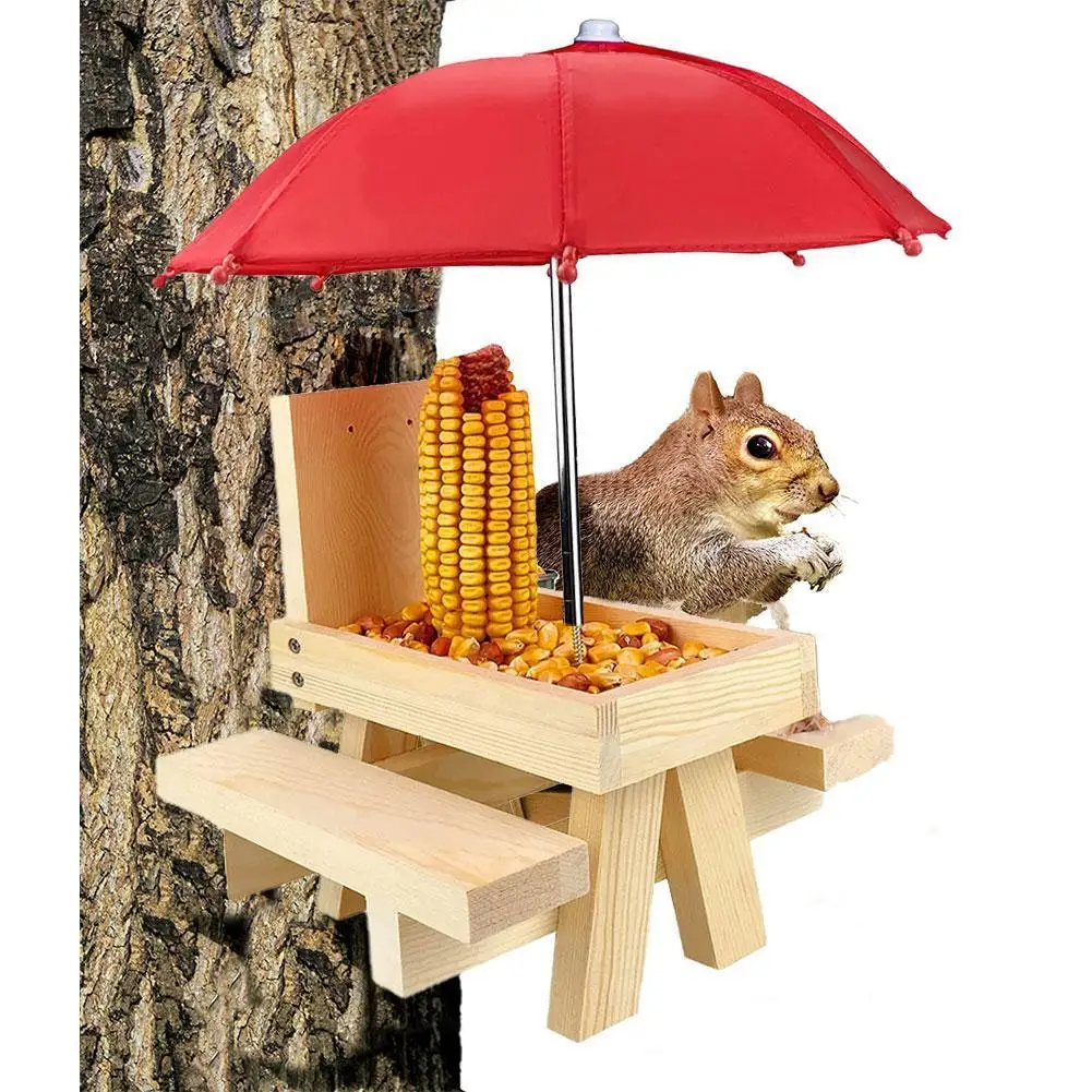 

Wooden Squirrel Feeder Table Squirrel Picnic Table Feeder Toy Decoration Hanging Squirrel Feeders Decoration Hanging
