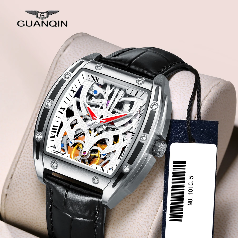 

GUANQIN- Automatic Watch Waterproof Mechanical Sapphire Watch With Calendar Leather Strap Otomatik Erkek Saat Relogio Masculino