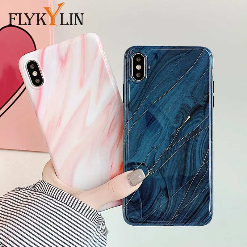 FLYKYLIN синий розовый мраморный чехол для iphone XS Max XR X 6 S 7 8 Plus задняя крышка мягкий IMD