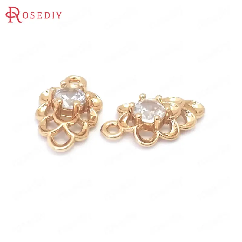 

(38892)10PCS 14x8MM 24K Champagne Gold Color Brass and Zircon Flower Charms Pendants Jewelry Making Diy Findings Accessories