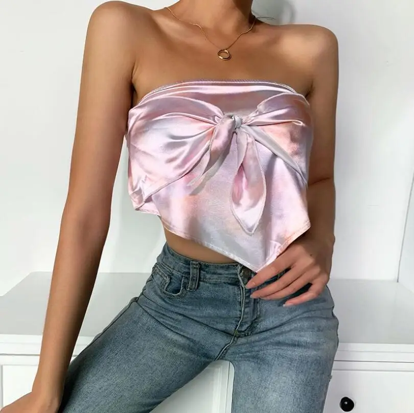 

European And American Women's 2021 Summer New Blouse Sexy Slim Backless Ultra Short Vest Wrapped Chest For Lady 28019P