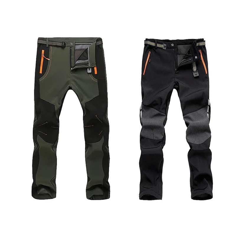 

2 Pcs Men'S Autumn Thickened Warm Soft Shell Pants Waterproof Windproof Outdoor Sports Hiking Pants,L & M