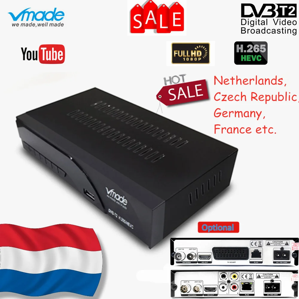 Vmade новейший DVB T2 K6 scart/AV цифровой наземный ТВ приемник тюнер Поддержка H.265/HEVC HD