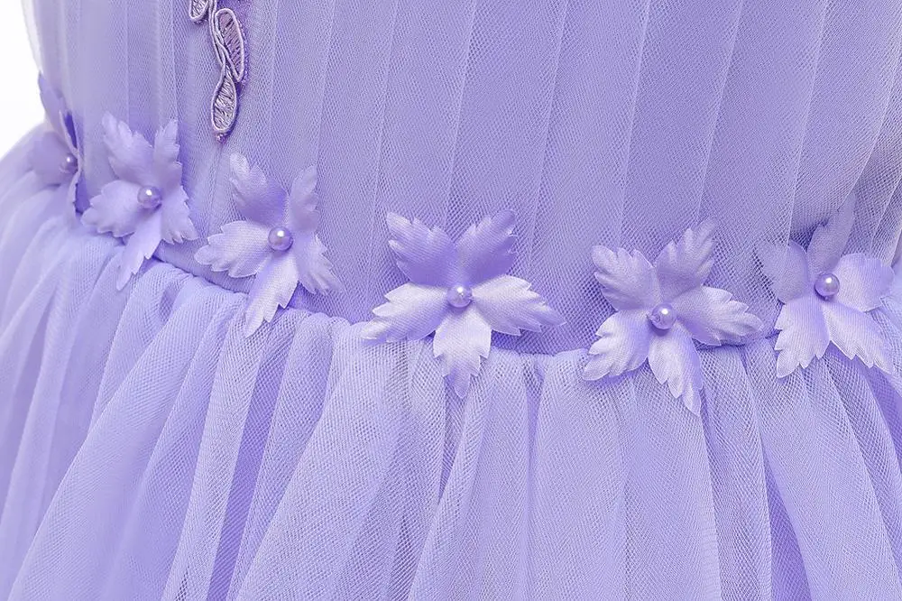 Летнее платье принцессы с вышивкой и бисером для девочек Сетчатое без рукавов от