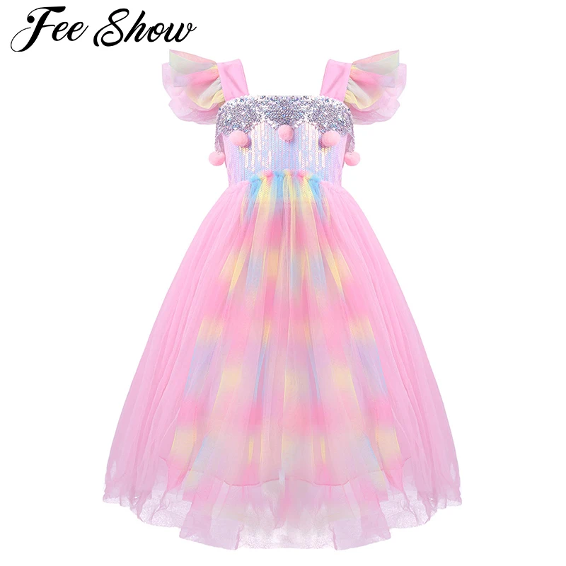 

Kids Girls Halloween Carnival Birthday Theme Party Fairy Princess Costume Children Sleeveless Sequins Mesh Tutu Dress