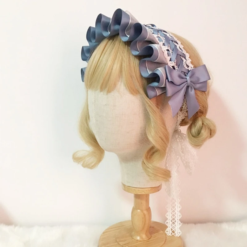 

Lolita Maid Cosplay Party Headdress Sweet Ruffled Ribbon Bow Lace Anime Hairband L41B