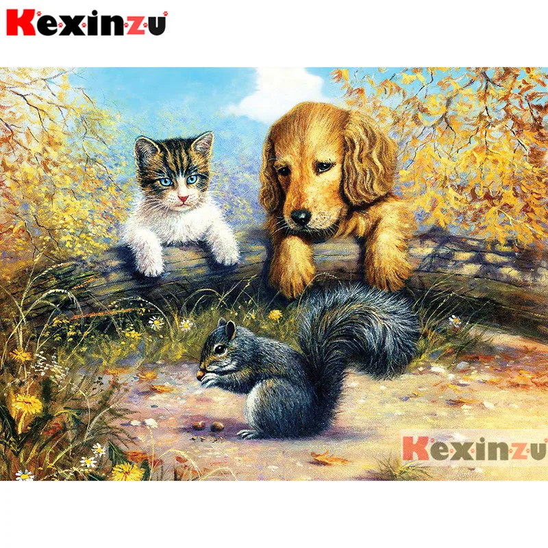 Алмазная 5D живопись Кот и собака белка картина с полными квадратными/круглыми