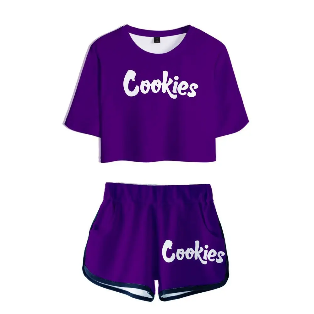 

New Cookies Sexy Women Sets Summer 3D Print Candy Colors Crop Top Short T Shirt + Shorts Harajuku Hip Hop Sexy Casual Suits