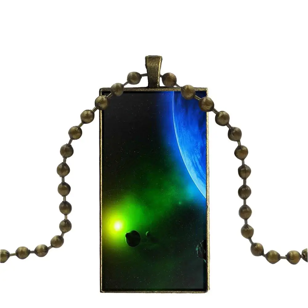 Earth And Space Planets Anti-knock Fashion Glass Cabochon Pendant Rectangle Necklace Choker Jewelry For Unisex Gift | Украшения и
