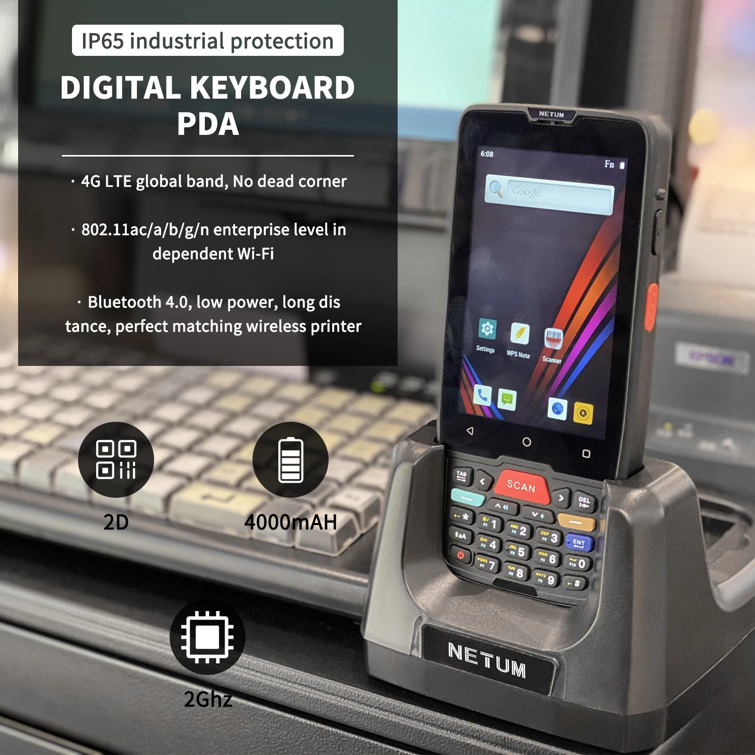 PDA Android Ручной 1D 2D сканер штрих кода сенсорный экран терминальное устройство с WIFI