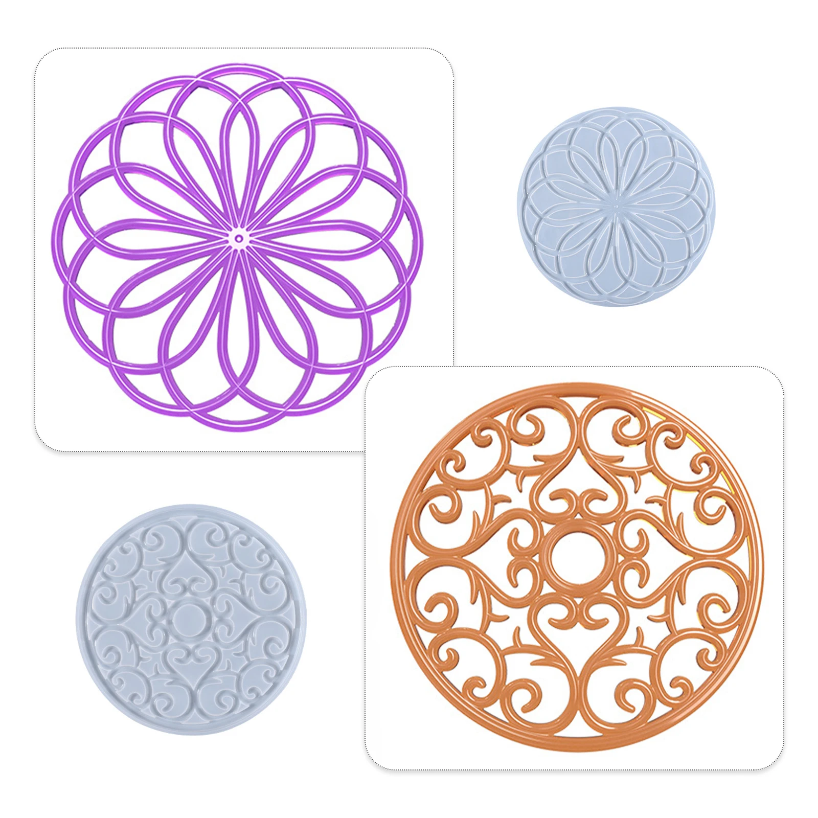 

DIY Mandala Round Resin Mold Hollow Out Coaster Epoxy Flower Tray Cup Mat Casting Silicone Mould DIY Crafts Table Decoration