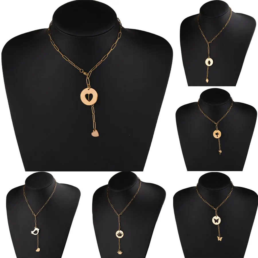 Fnixtar 20 шт Корона сердце ожерелье из нержавеющей стали цепь пальмы бабочка кулон